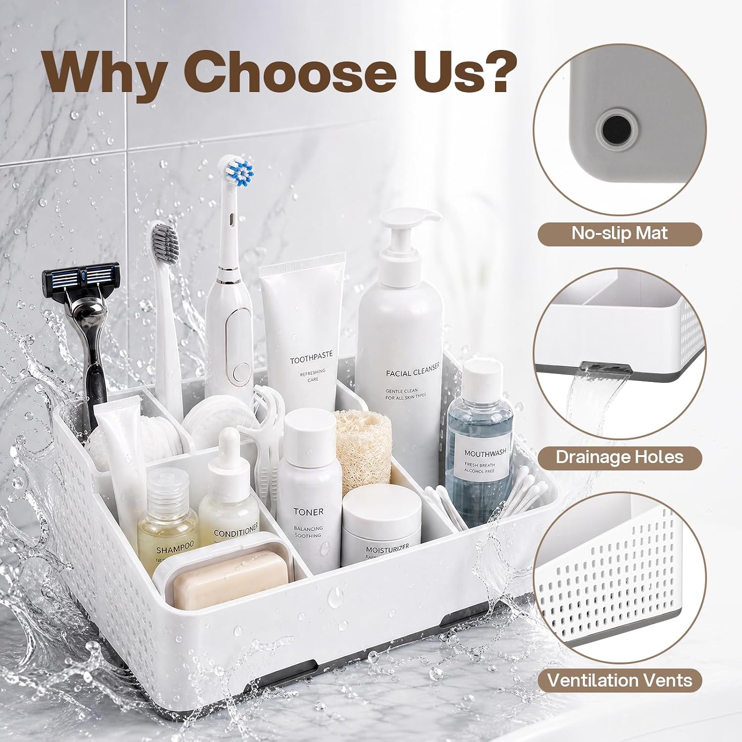 Cleangor Countertop Bathroom Organizer, Toothbrush Holder with Drainage — product image 5