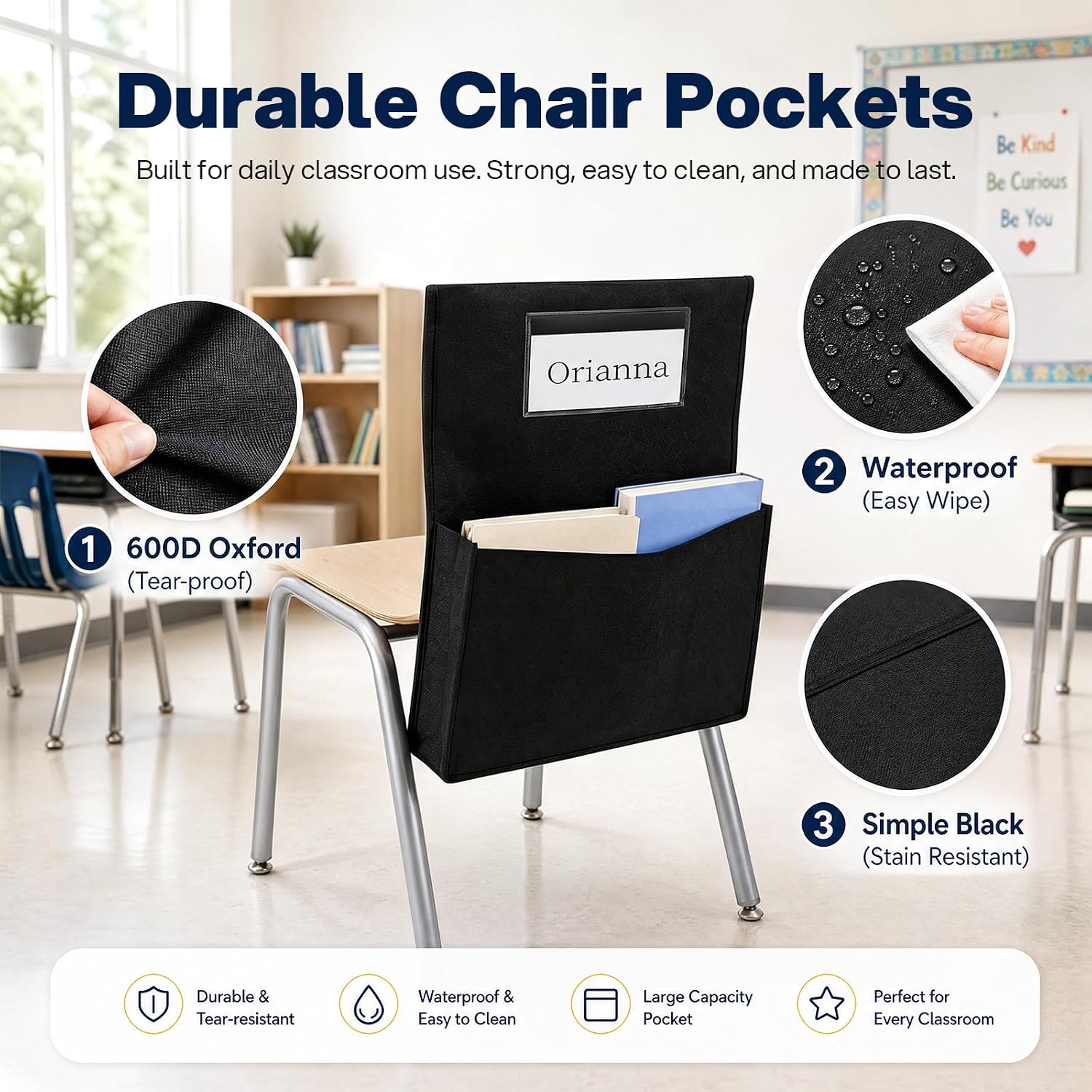 Cleangor 24 Pack Chair Pockets for Classroom, 20" x 17" Large Seat Sacks — product image 4