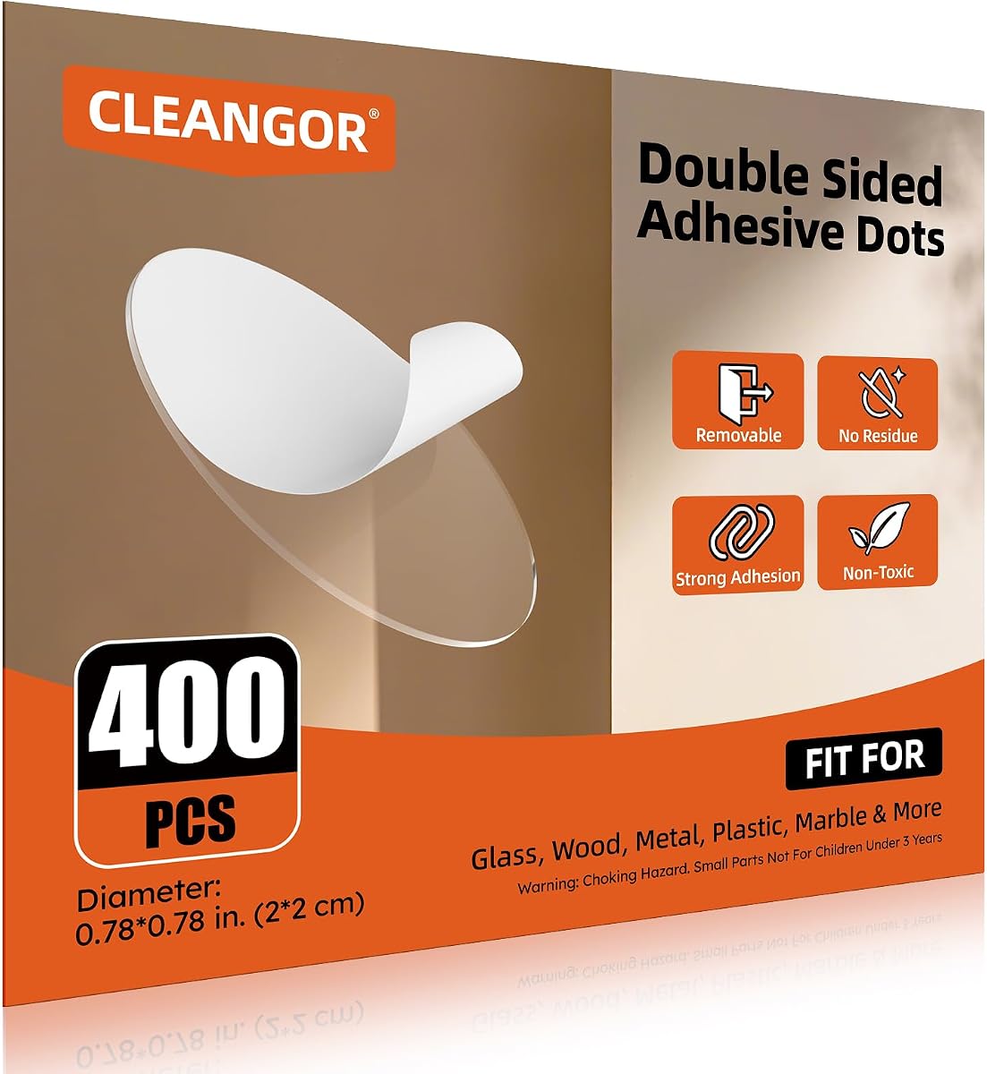 Cleangor 400Pcs Double Sided Adhesive Dots Removable, Clear Ballon Sticky Adhesive Tape Dots, No Trace Sticky Tack Putty for Poster, Hanging Pictures, Crafts, Christmas Decor, Museum, 0.8‘’