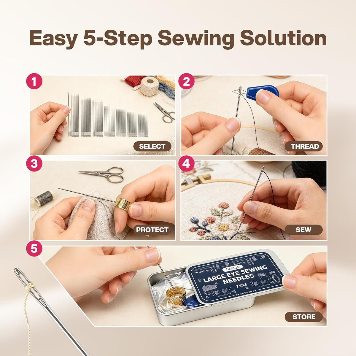Large-Eye Sewing Needles, 70-Pack · Product photo 4