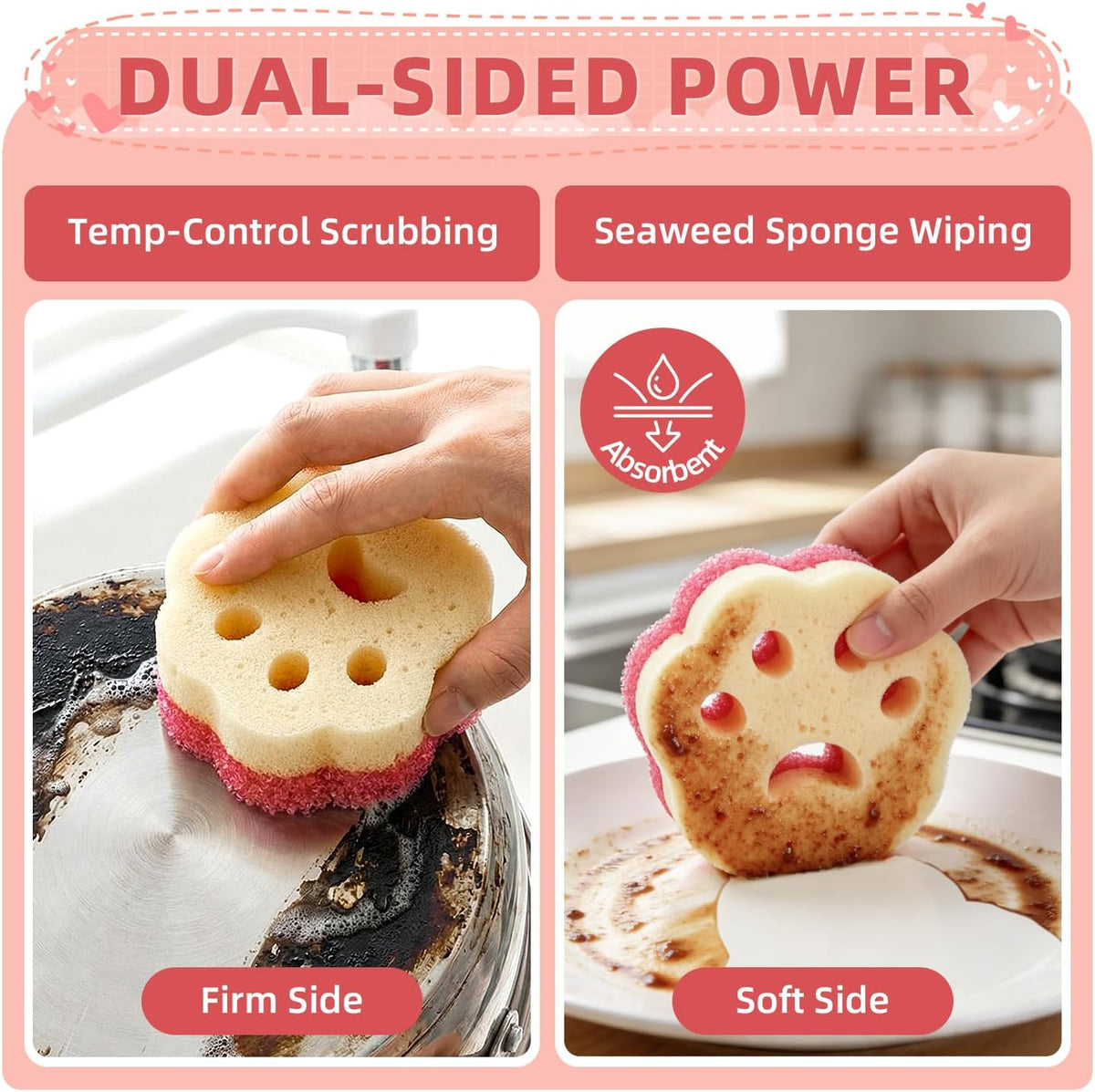Cleangor 4pcs Scrub Sponges, Dual-Sided Temperature-Controlled Dish Sponges — product image 3