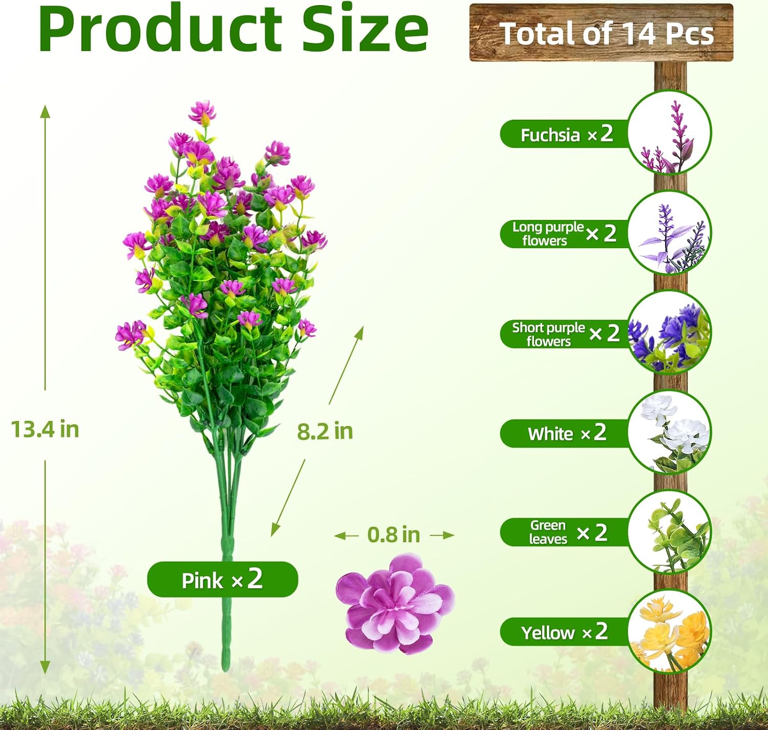 Cleangor 14 Pcs Artificial Flowers for Outdoors (Mix) — product image 2