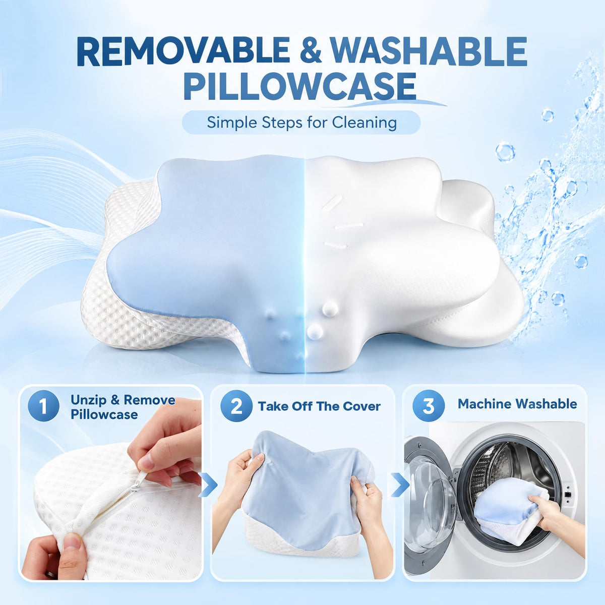 Contoured Memory Foam Pillow with Washable Cover