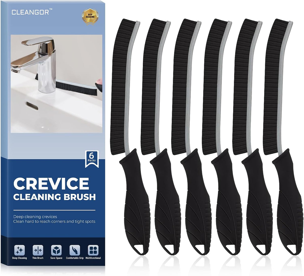 Curved-Head Crevice Cleaning Brushes · Black · 6
