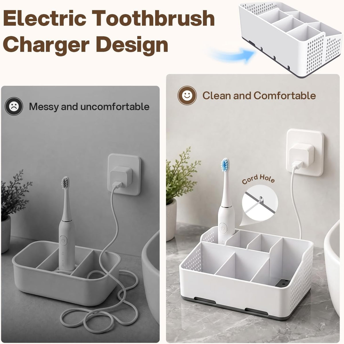 Cleangor Countertop Bathroom Organizer, Toothbrush Holder with Drainage — product image 3
