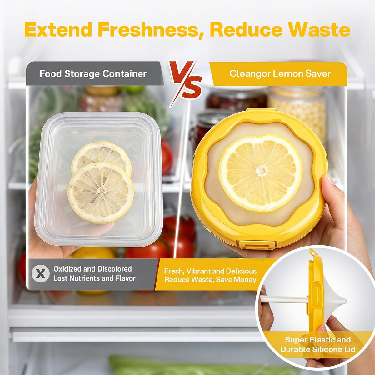 Cleangor Lemon Saver with Snap-On Lid(1, Yellow) — product image 3
