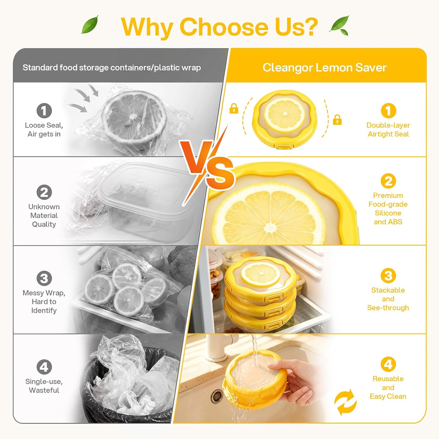 Cleangor Lemon Saver with Snap-On Lid(1, Yellow) — product image 6