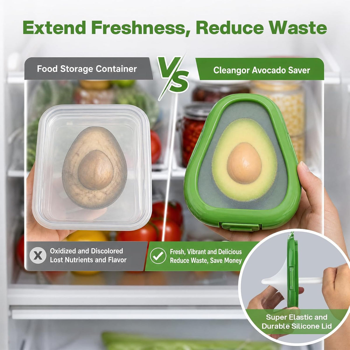 Cleangor Avocado Saver with Snap-On Lid(1, Green) — product image 3