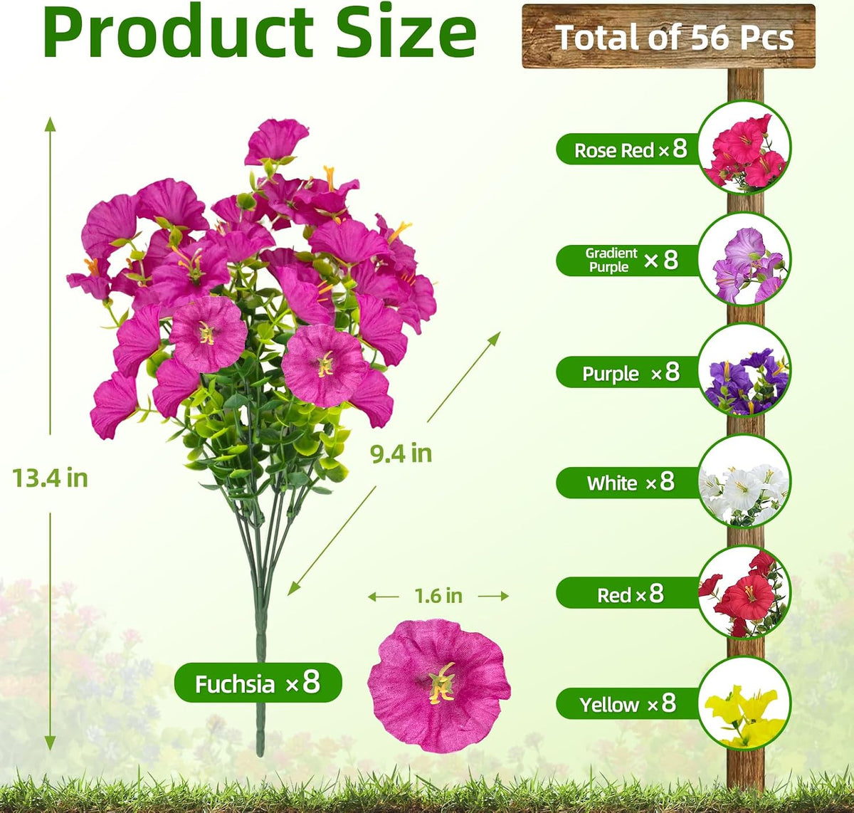 Cleangor 56 Pcs Artificial Petunias for Outdoors (7 Color) — product image 2