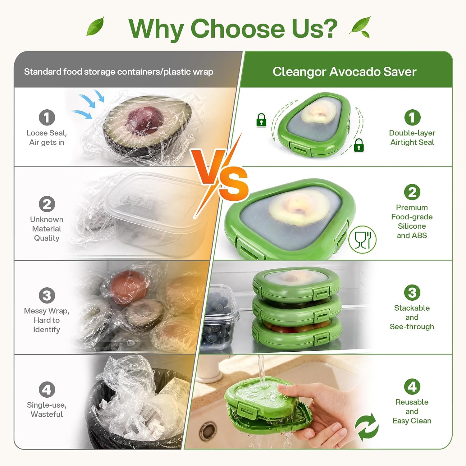 Cleangor Avocado Saver and Onion Saver, 4Pcs Fruit and Vegetable Savers — product image 6