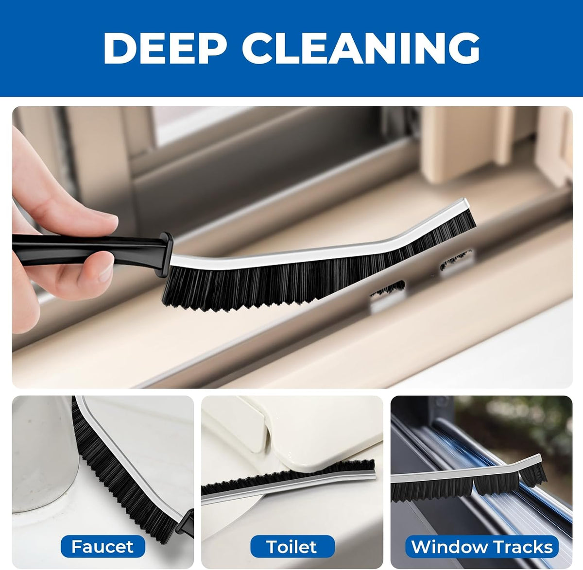 Cleangor Crevice Cleaning Brushes, Serrated Cleaner Scrub Brush Tool for Hard to Reach Tight Space, Home Essentials, Cleaning Supplies for Shower, Bathroom, Kitchen, Toilet, Window (6, Black) — product image 4