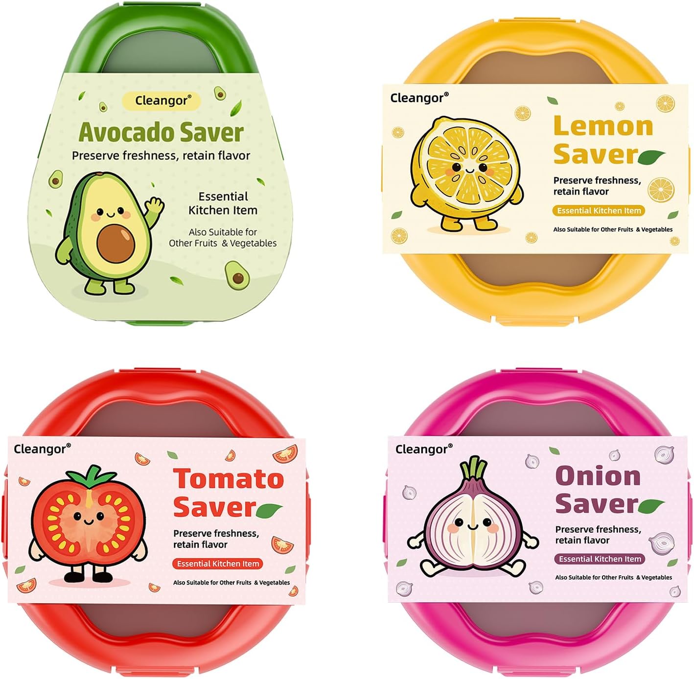 Cleangor Avocado Saver and Onion Saver, 4Pcs Fruit and Vegetable Savers — product image 1