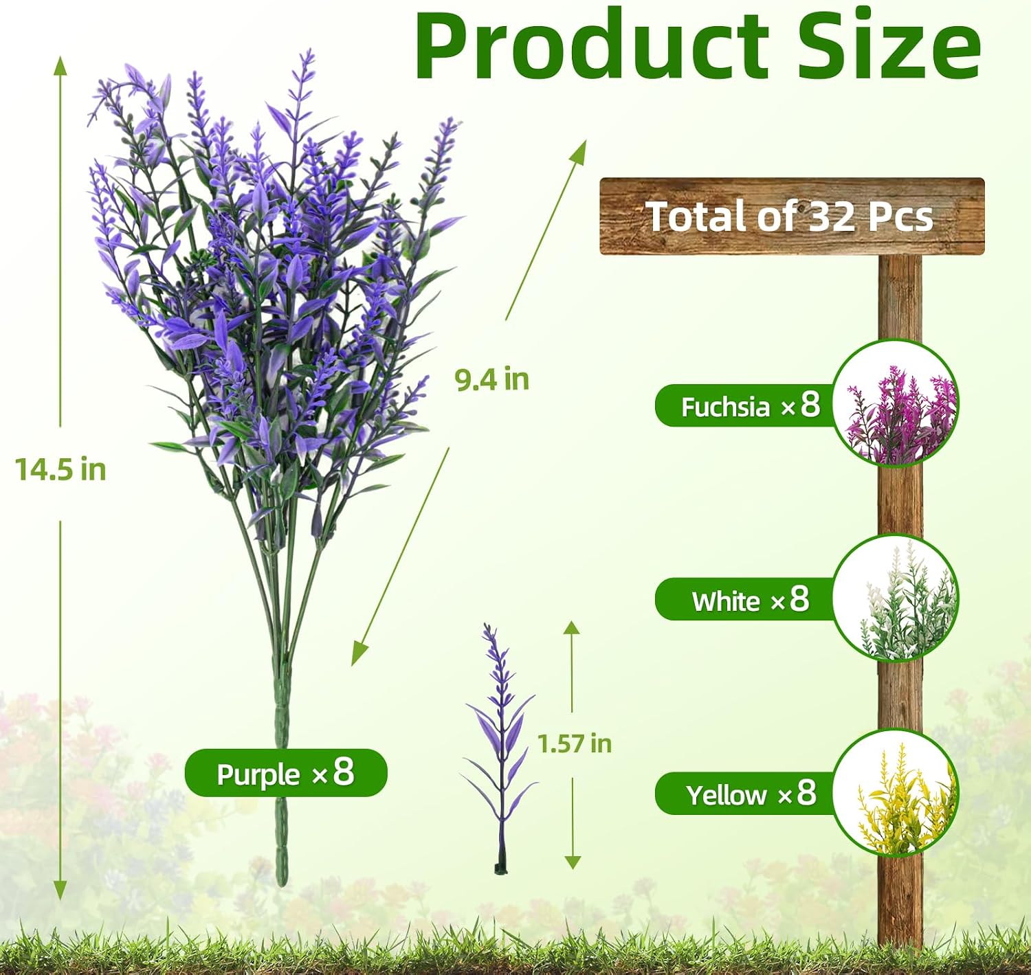 Cleangor 32 Pcs Artificial Lavender Flowers for Outdoors (4 Color) — product image 2