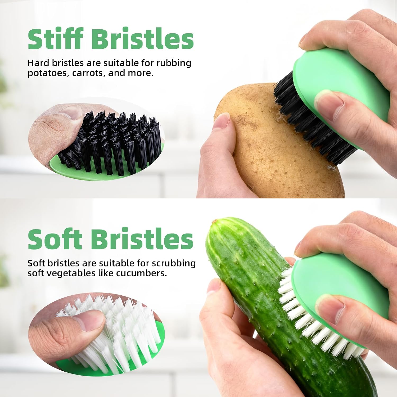 Cleangor Vegetable Brush, Black Stiff Bristles Brush & White Soft Bristles — product image 4