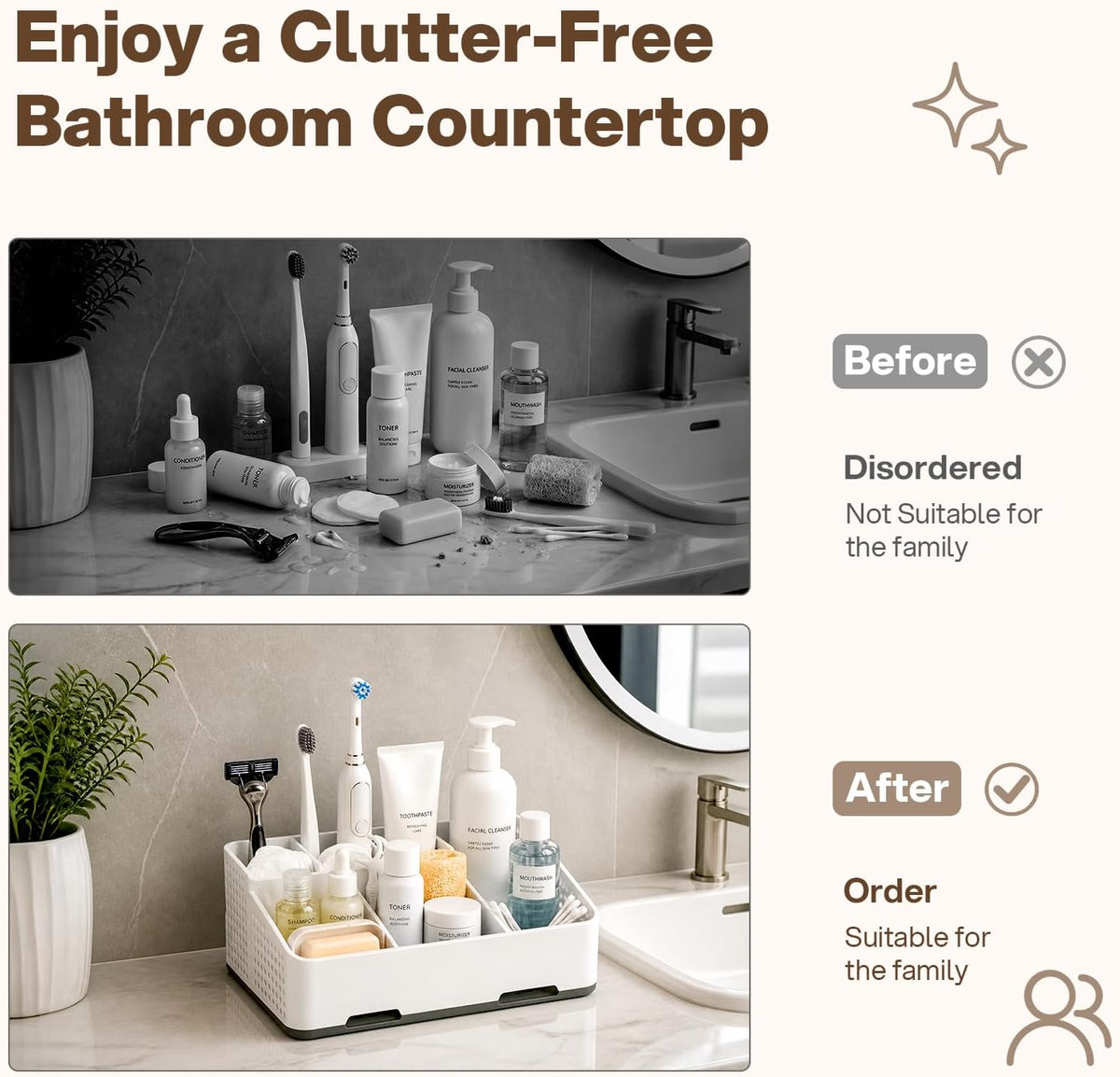 Cleangor Countertop Bathroom Organizer, Toothbrush Holder with Drainage — product image 2