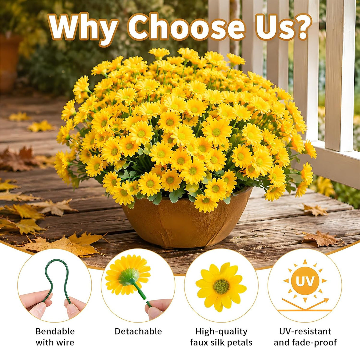 Cleangor 12 Pcs Daisy Artificial Flowers for Outdoors Decoration (Yellow) — product image 5