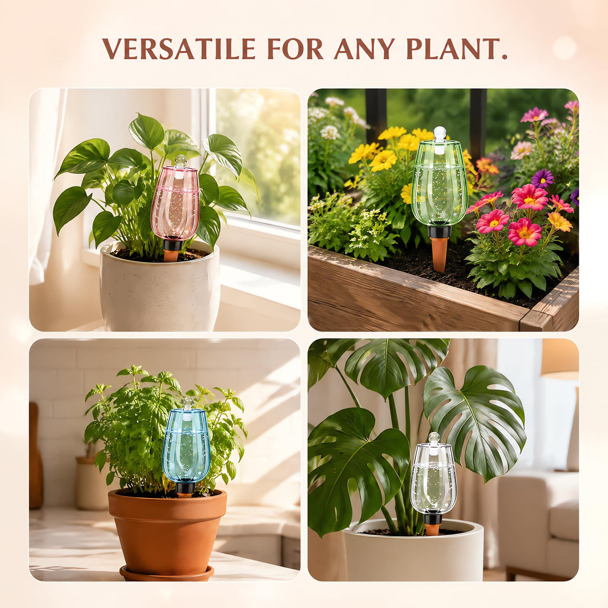 Tulip Watering Globes with Lids and Terracotta Spikes - 4-Pack | CLEANGOR