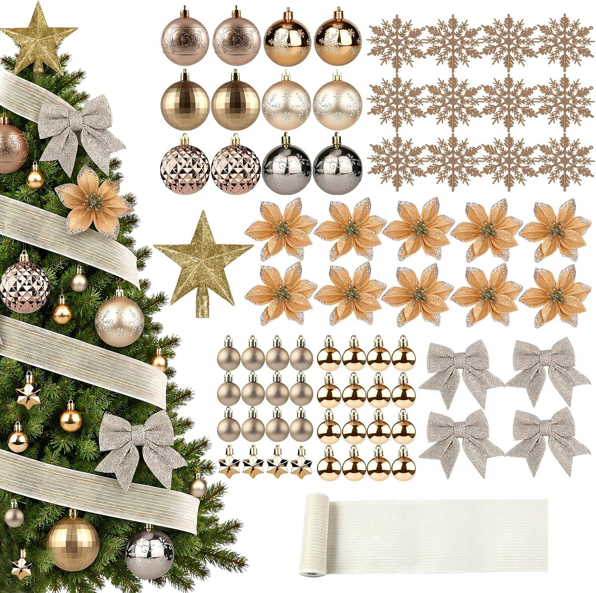 Champagne Gold Christmas Ornament Set (72-Piece) · Product photo 1