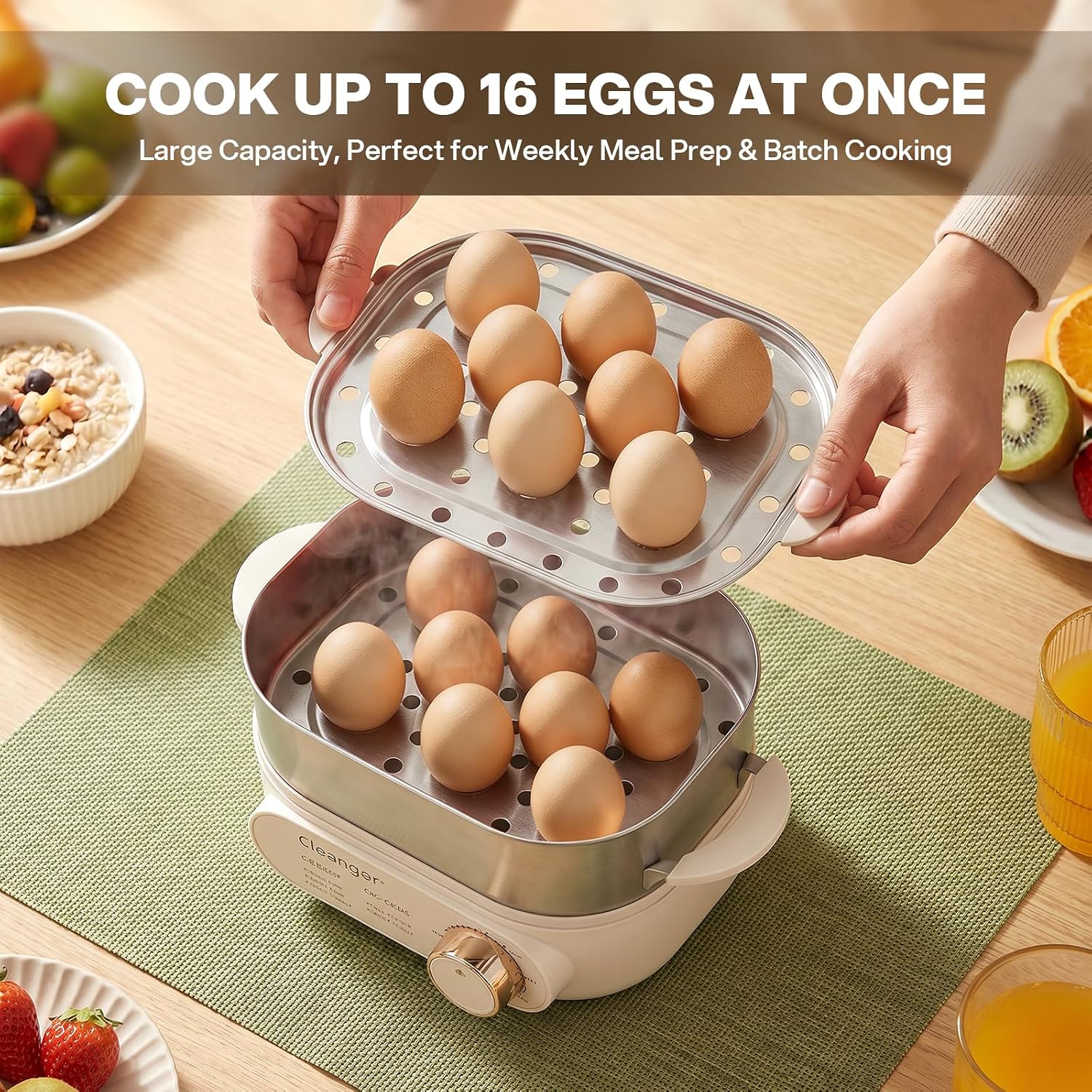 Cleangor Hard Boiled Egg Steamer–16 Med / 12 Large Eggs, 304 SS + PP, Auto Shut Off — product image 2