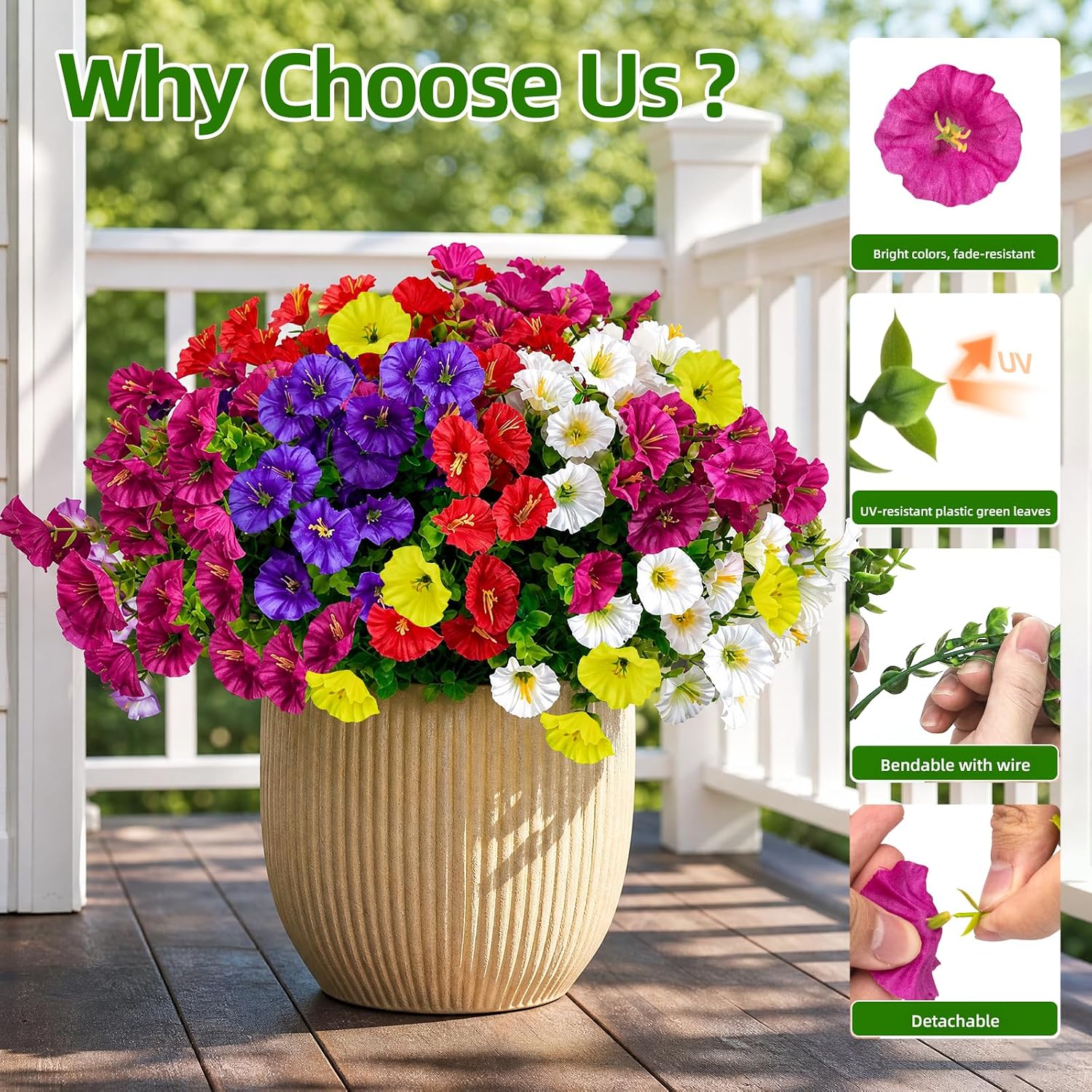 Cleangor 56 Pcs Artificial Petunias for Outdoors (7 Color) — product image 4