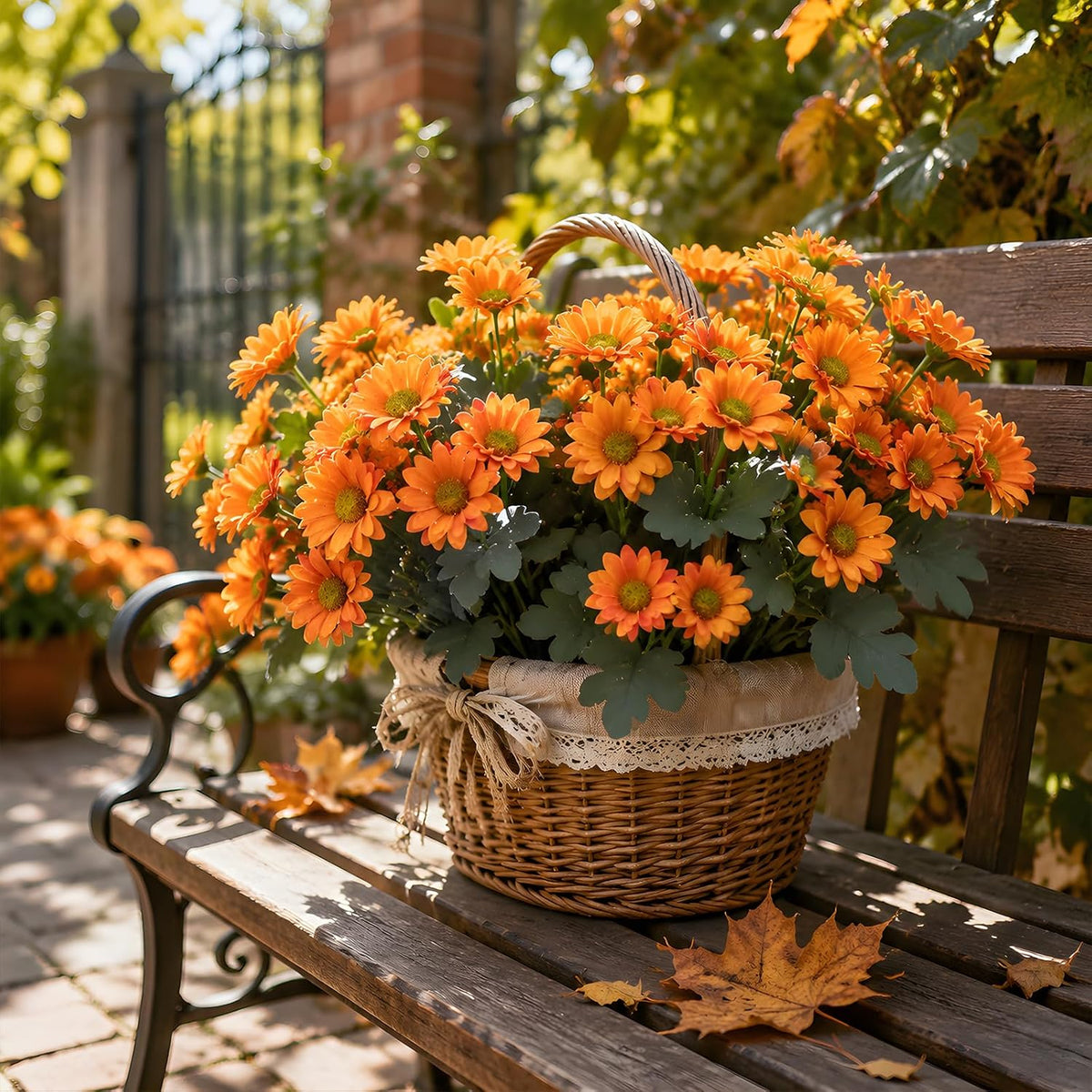 Cleangor 12 Pcs Daisy Artificial Flowers for Outdoors Decoration (Orange) — product image 3