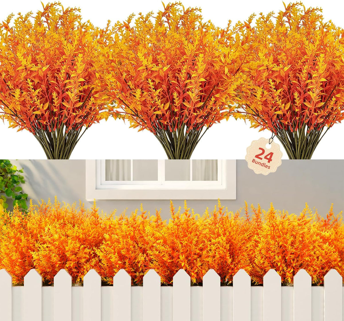 Cleangor 24 Pcs Artificial Fall Lavender Flowers for Outdoors (Orange) — product image 1