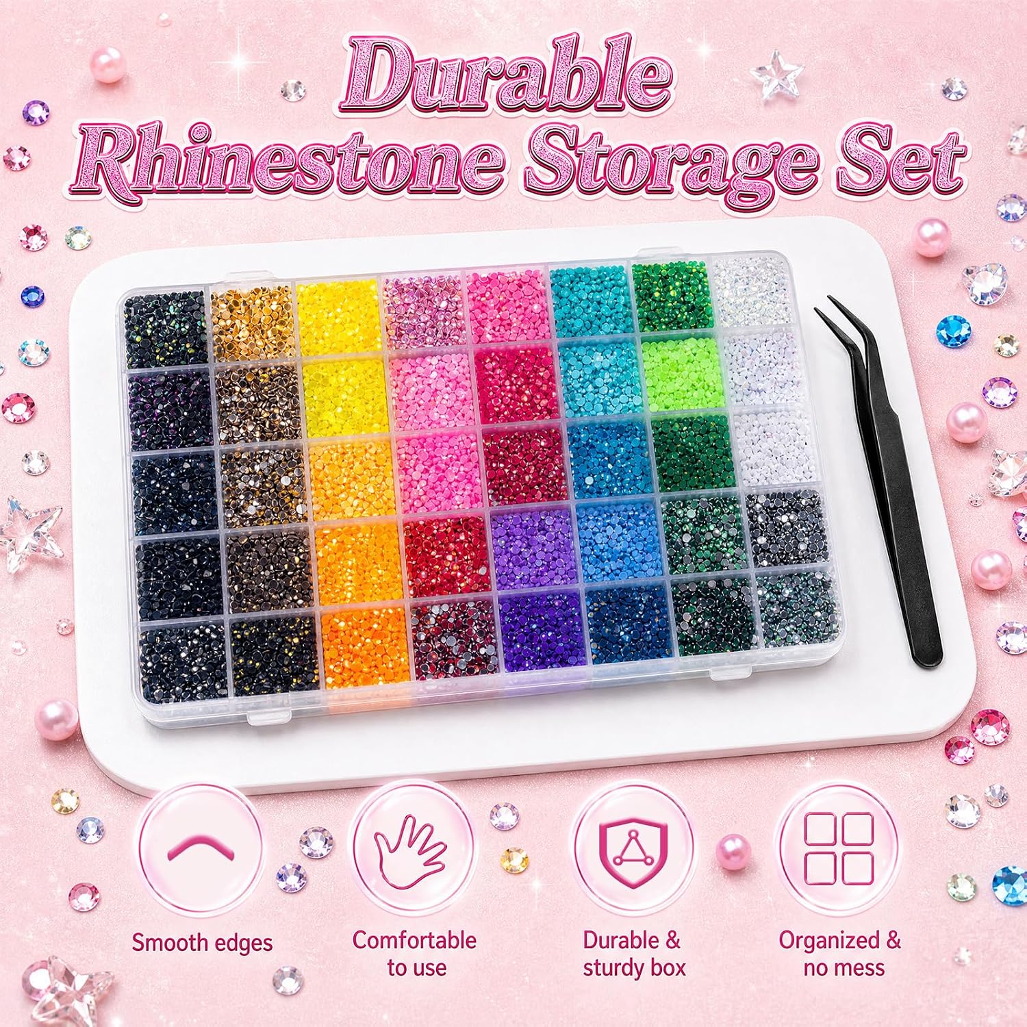 Cleangor 28 Colors Jelly Rhinestones Bedazzling Kit, 28000Pcs 3mm Flatback — product image 7