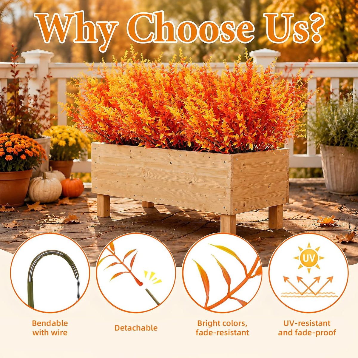 Cleangor 24 Pcs Artificial Fall Lavender Flowers for Outdoors (Orange) — product image 5