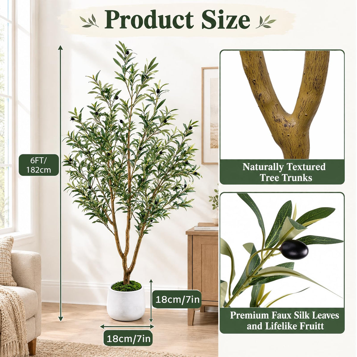 Artificial Olive Tree with Warm White Lights — 6 FT