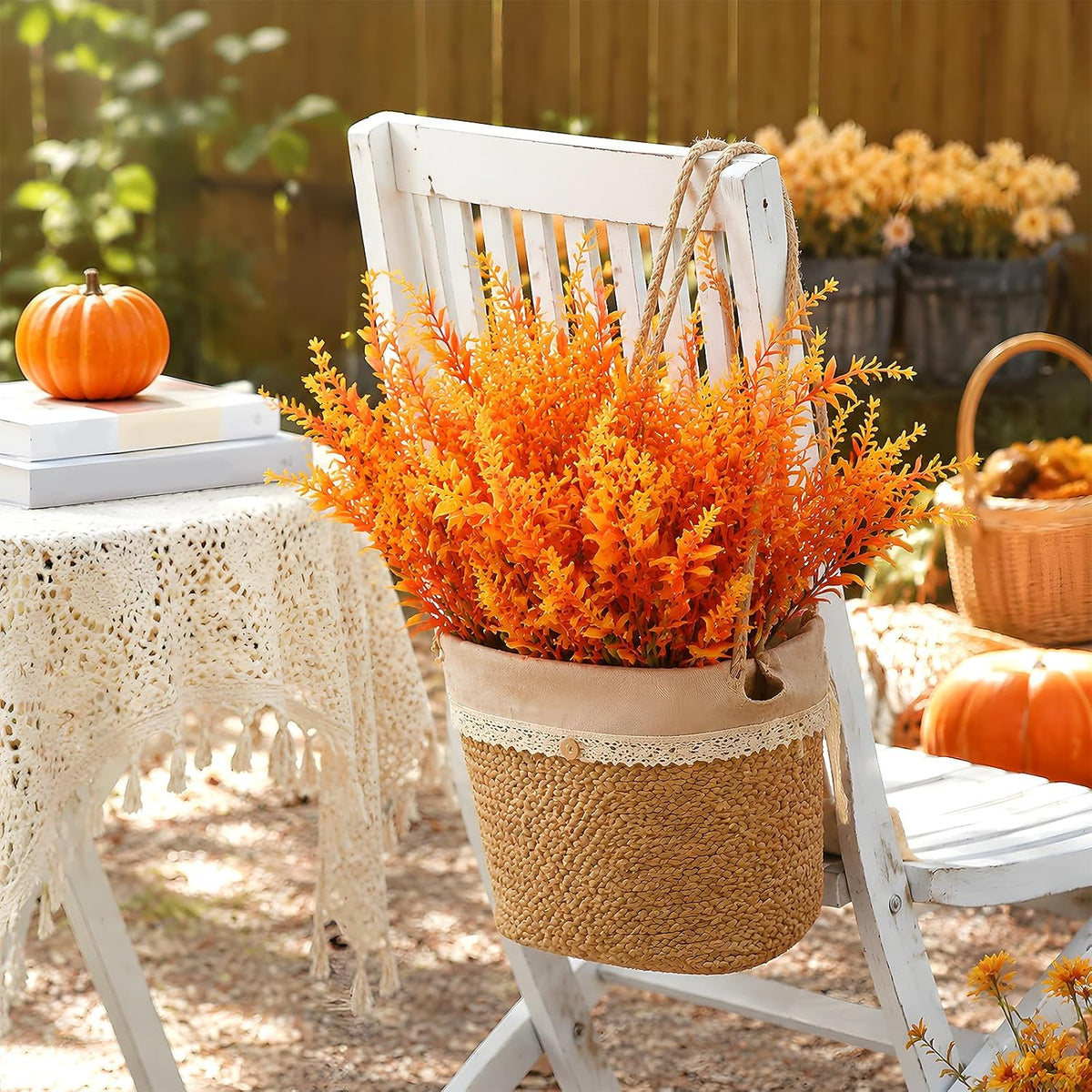 Cleangor 24 Pcs Artificial Fall Lavender Flowers for Outdoors (Orange) — product image 3