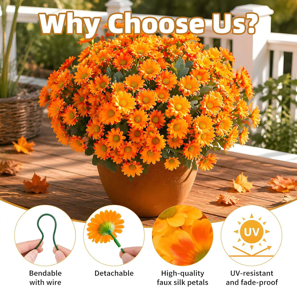 Cleangor 12 Pcs Daisy Artificial Flowers for Outdoors Decoration (Orange) — product image 5