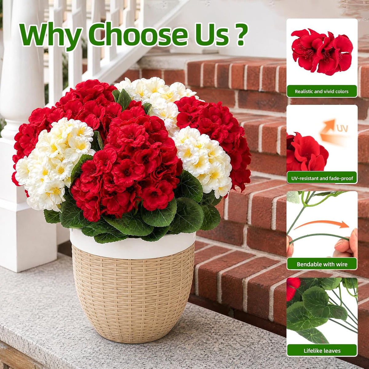 Cleangor 12 Pcs Artificial Geraniums Flowers for Outdoor (2 Color) — product image 4