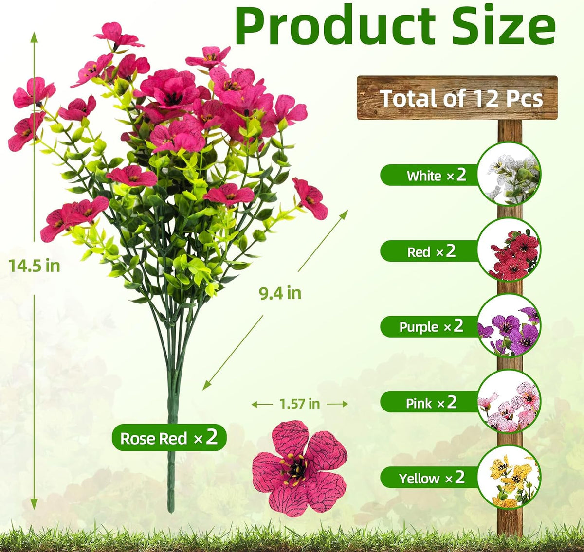 Cleangor 12 Pcs Artificial Flowers for Outdoors (6 Color) — product image 2