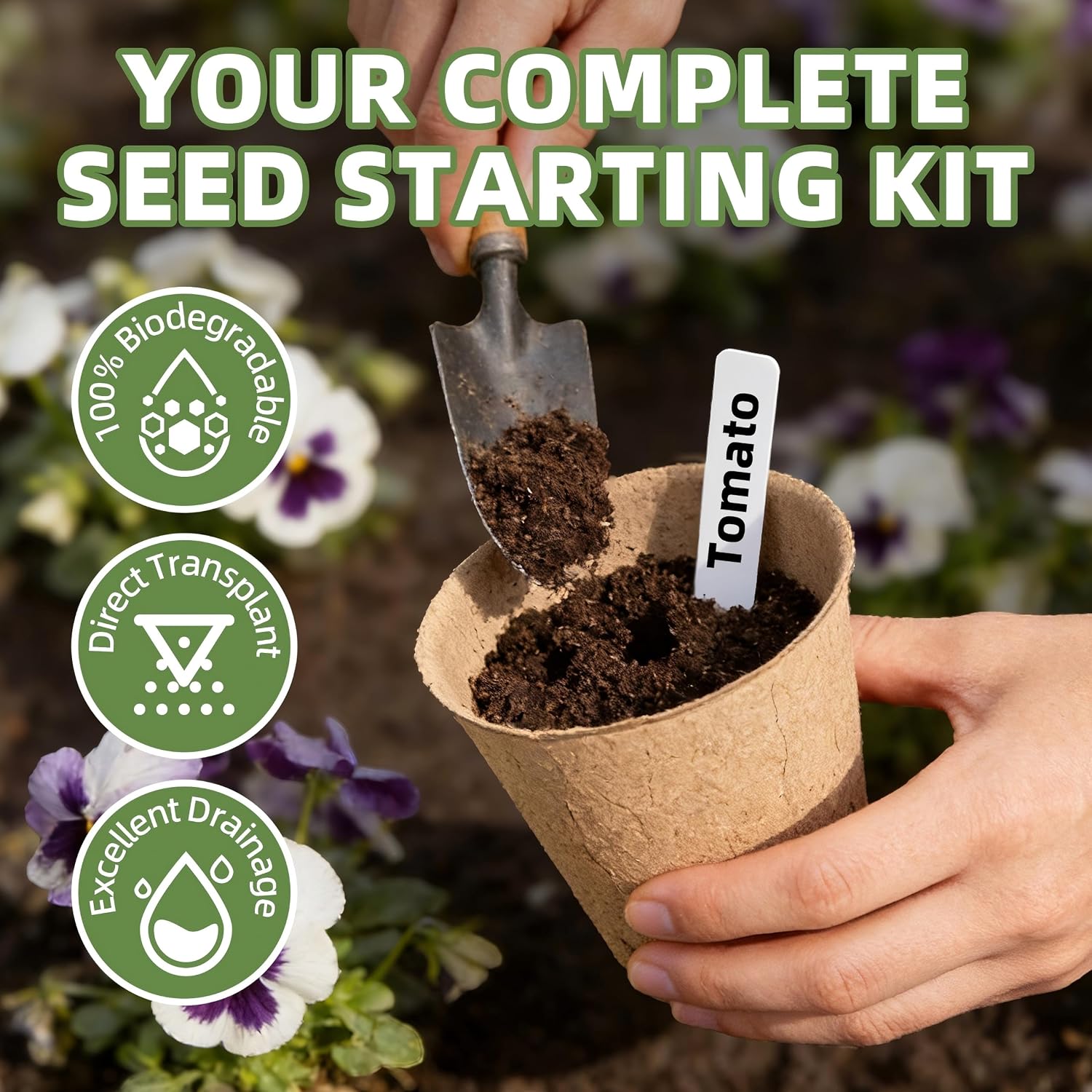 Cleangor 70Pcs Biodegradable 3.15” Peat Pots with 70Pcs Plant Labels — product image 2