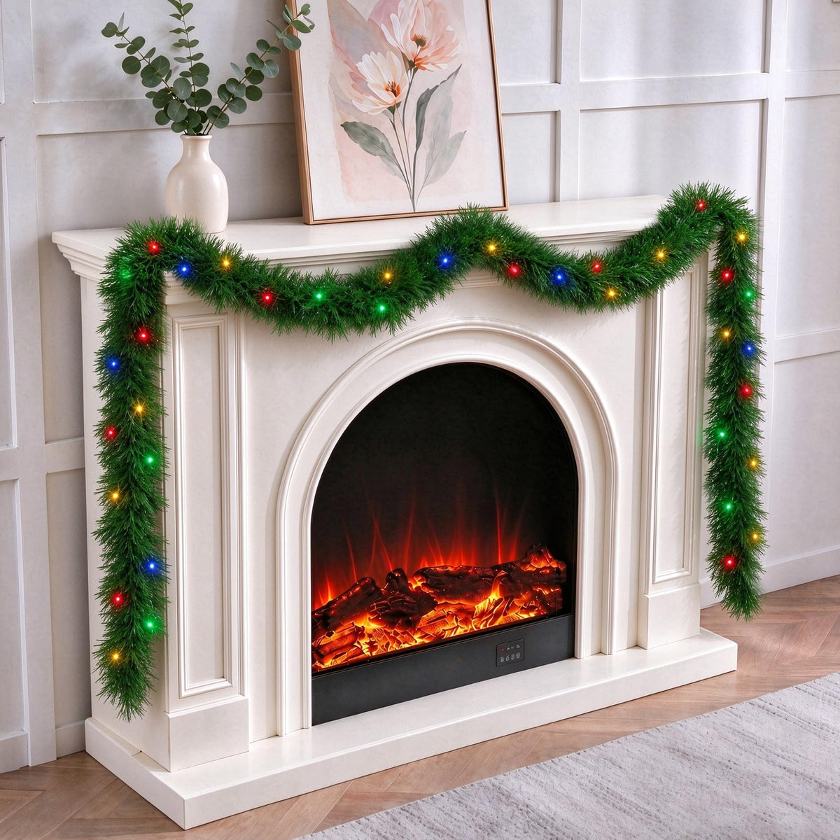 Pre-Lit Christmas Garland — 15 FT, 50 Multicolor LEDs