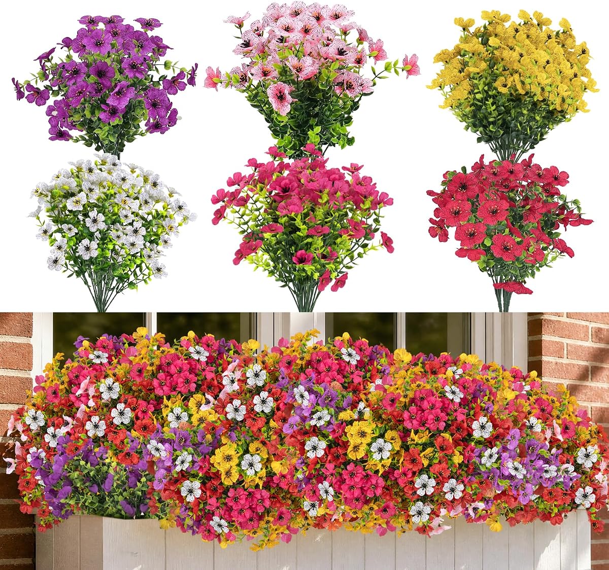 Cleangor 12 Pcs Artificial Flowers for Outdoors (6 Color)