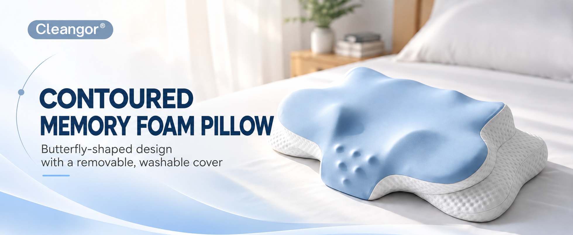Contoured memory foam pillow with a removable washable cover
