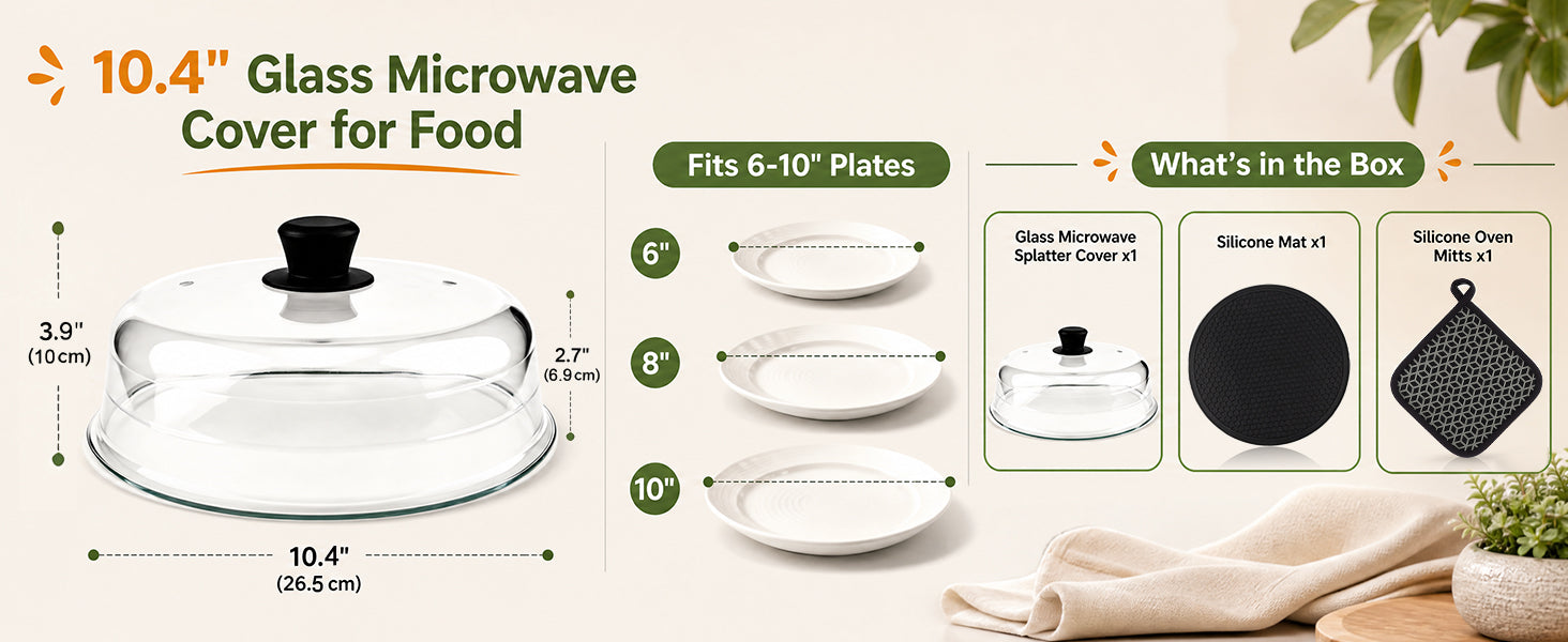 10.4in Glass Microwave Cover for Food
